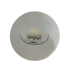 Vintage House Of Almonds Variety Nut Tin Gold & White Metal Storage Container